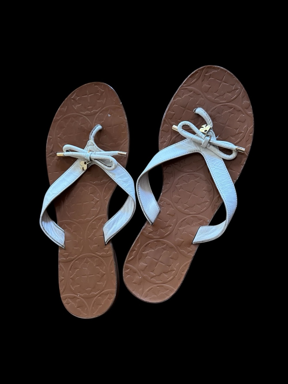 kate spade leather White and Brown Bow Thong Sandals size 8 in gold condition